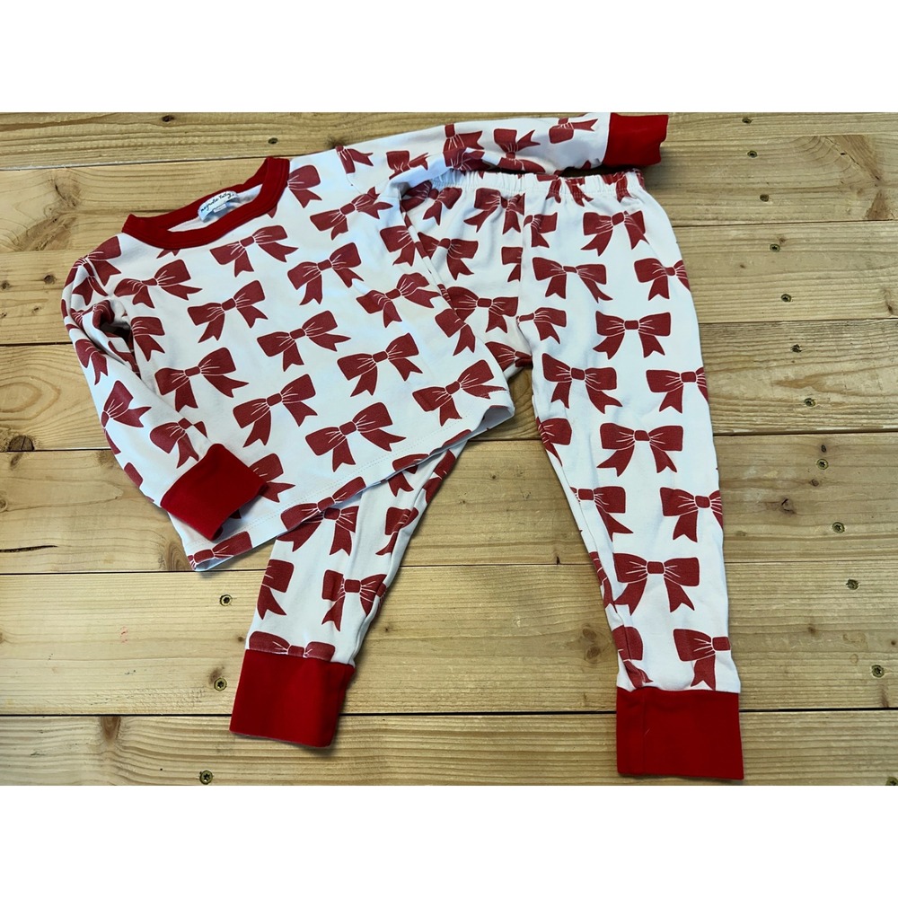 Magnolia Baby Kids Pajamas Set Size 2 Red Bows Holiday‎ Christmas Outfit